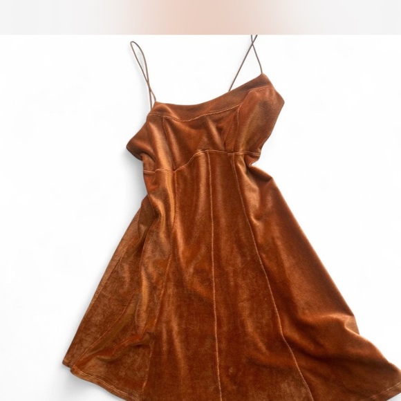 Burnt Orange Velvet Spaghetti Strap Mini Dress Woman's Medium - Picture 2 of 8